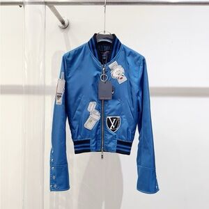🚩steal Authentic Louis Vuitton Blue Satin Jacket with Patches